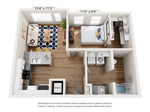 1 Bedroom 1 Bath 222 floor plan
